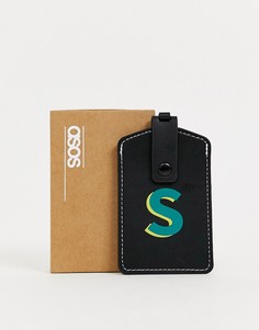 Черная багажная бирка из искусственной кожи с инициалом "S" ASOS DESIGN