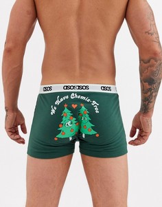Боксеры-брифы цвета хаки с принтом новогодней елки и мятно-зеленым поясом ASOS DESIGN Christmas