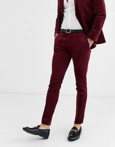 Вельветовые бордовые брюки супероблегающего кроя Topman