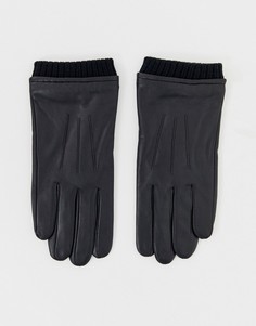 Черные кожаные перчатки с манжетами для сенсорных гаджетов Barneys Original Barneys Originals