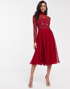 Красное короткое приталенное платье с длинными рукавами Virgos Lounge