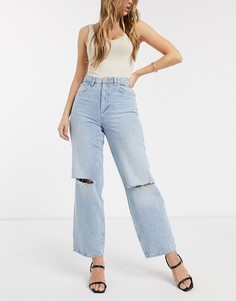 Светлые свободные джинсы с рваной отделкой и завышенной талией ASOS DESIGN