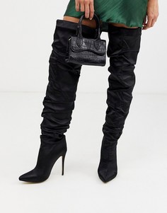 Черные атласные ботфорты Missguided