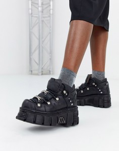 Черные кожаные кроссовки на массивной подошве и со шнуровкой New Rock