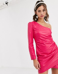 Платье мини цвета фуксии из полиуретана на одно плечо Collective The Label