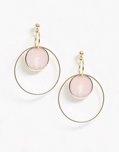 Золотистые серьги-кольца с розовой подвеской Nylon