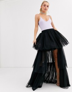 Черная многоярусная юбка макси Lace & Beads