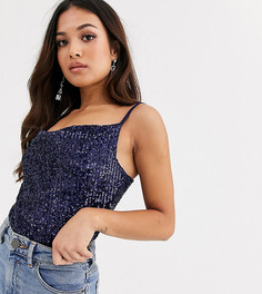 Темно-синее боди с пайетками Club L London Petite