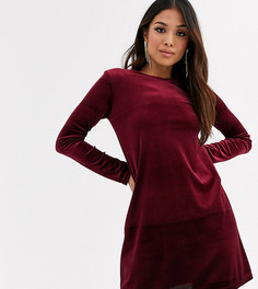 Свободное бархатное платье мини бордового цвета TFNC Petite
