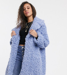 Голубое пальто из искусственного меха ASOS DESIGN Petite