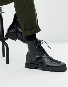 Черные кожаные ботинки на шнуровке ASOS DESIGN