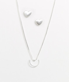 Позолоченный комплект из ожерелья и серег со стразами в форме сердца Pilgrim