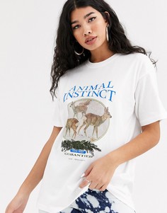 Белая oversize-футболка с надписью "animal instinct" Local Heroes