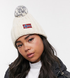 Кремовая шапка-бини с помпоном и логотипом Napapijri Semiury 2