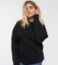Черный лонгслив с высоким воротом и манжетами ASOS DESIGN Curve