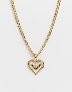 Массивное золотистое ожерелье-цепочка с подвеской в виде сердца Liars & Lovers