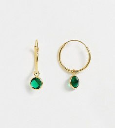 Серьги-кольца из позолоченного серебра с зеленым камнем ASOS DESIGN