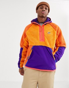 Оранжевая/фиолетовая флисовая куртка с короткой молнией Nike