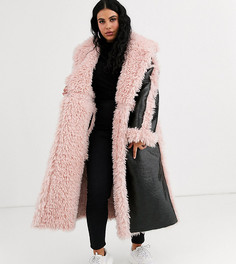 Черное/розовое виниловое пальто макси ASOS DESIGN Curve