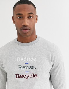 Серый свитшот из органического хлопка с надписью "reduce reuse recycle" Threadbare