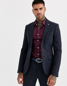 Темно-синий приталенный твидовый пиджак в крапинку Avail London