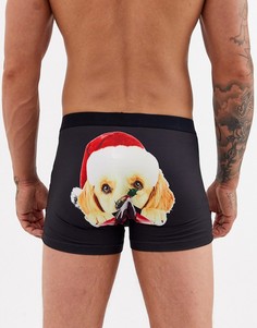 Новогодние черные боксеры-брифы с принтом собаки ASOS DESIGN