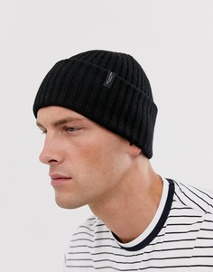 Черная шапка-бини из 100% мериносовой шерсти Selected Homme