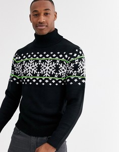 Черная водолазка с новогодним узором Фэйр-Айл Threadbare