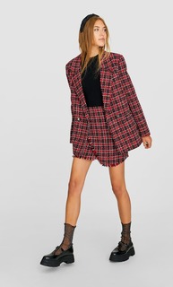 Двубортное пальто из твида Stradivarius