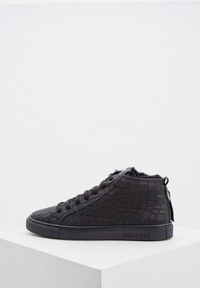 Кеды Hide & Jack High Top Sneaker - ESSENCE - Rubberized Leather Black Croco with Black Sole and Black Mutton Fur