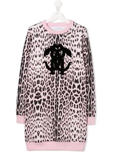 Roberto Cavalli Junior платье с леопардовым принтом и логотипом