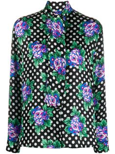 Balenciaga блузка в горох с цветочным принтом
