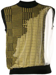 Cmmn Swdn Fedde Merino Wool Monofilament Vest Mustard Houndstooth
