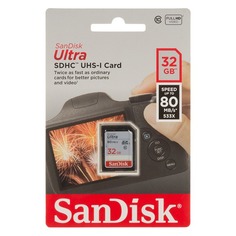 Карта памяти SDHC UHS-I SANDISK Ultra 80 32 ГБ, 80 МБ/с, Class 10, SDSDUNC-032G-GN6IN, 1 шт.