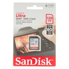 Карта памяти SDXC UHS-I SANDISK Ultra 80 128 ГБ, 80 МБ/с, Class 10, SDSDUNC-128G-GN6IN, 1 шт.