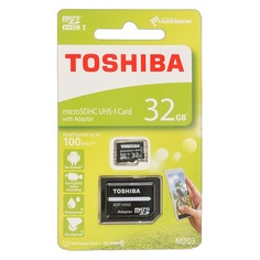 Карты памяти Карта памяти microSDHC UHS-I U1 TOSHIBA M203 32 ГБ, 100 МБ/с, Class 10, THN-M203K0320EA, 1 шт., переходник SD