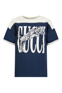 Сине-белая футболка с рисунком Gucci Kids