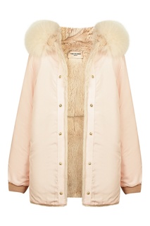 Бежевое шерстяное пальто с розовой подкладкой Yves Salomon Kids