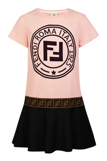 Платье с розовым верхом и черной юбкой Fendi Kids