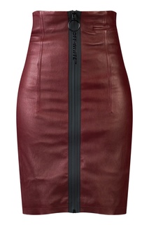 Бордовая кожаная юбка Off White