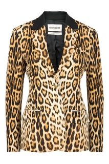 Коричневый пиджак с леопардовым принтом Roberto Cavalli