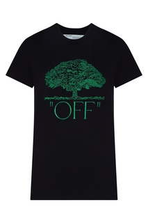 Черная футболка с зеленой вышивкой Off White