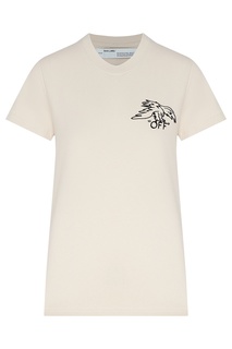 Бежевая футболка с черным графичным принтом Off White