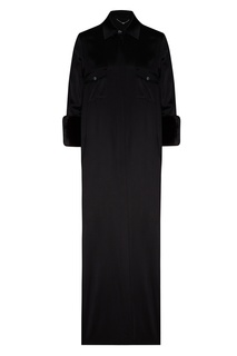 Черный шелковый костюм с меховой отделкой Yana Dress