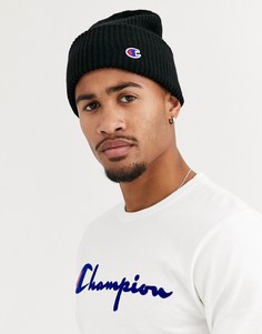 Черная шапка-бини в рубчик Champion