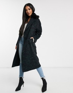 Двубортное oversize-пальто с воротником из искусственного меха Helene Berman