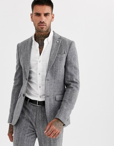 Серый приталенный твидовый пиджак с узором "в елочку" Avail London