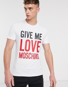 Белая футболка с надписью "give me love" Love Moschino