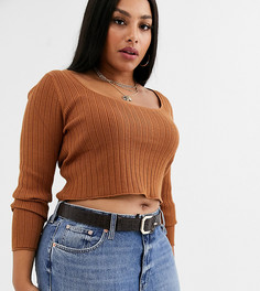 Коричневый ремень с пряжкой и крокодиловым узором ASOS DESIGN Curve