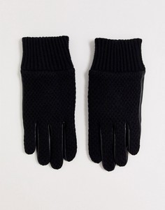 Черные шерстяные перчатки с кожаными вставками и вязаными манжетами Dents Ashford